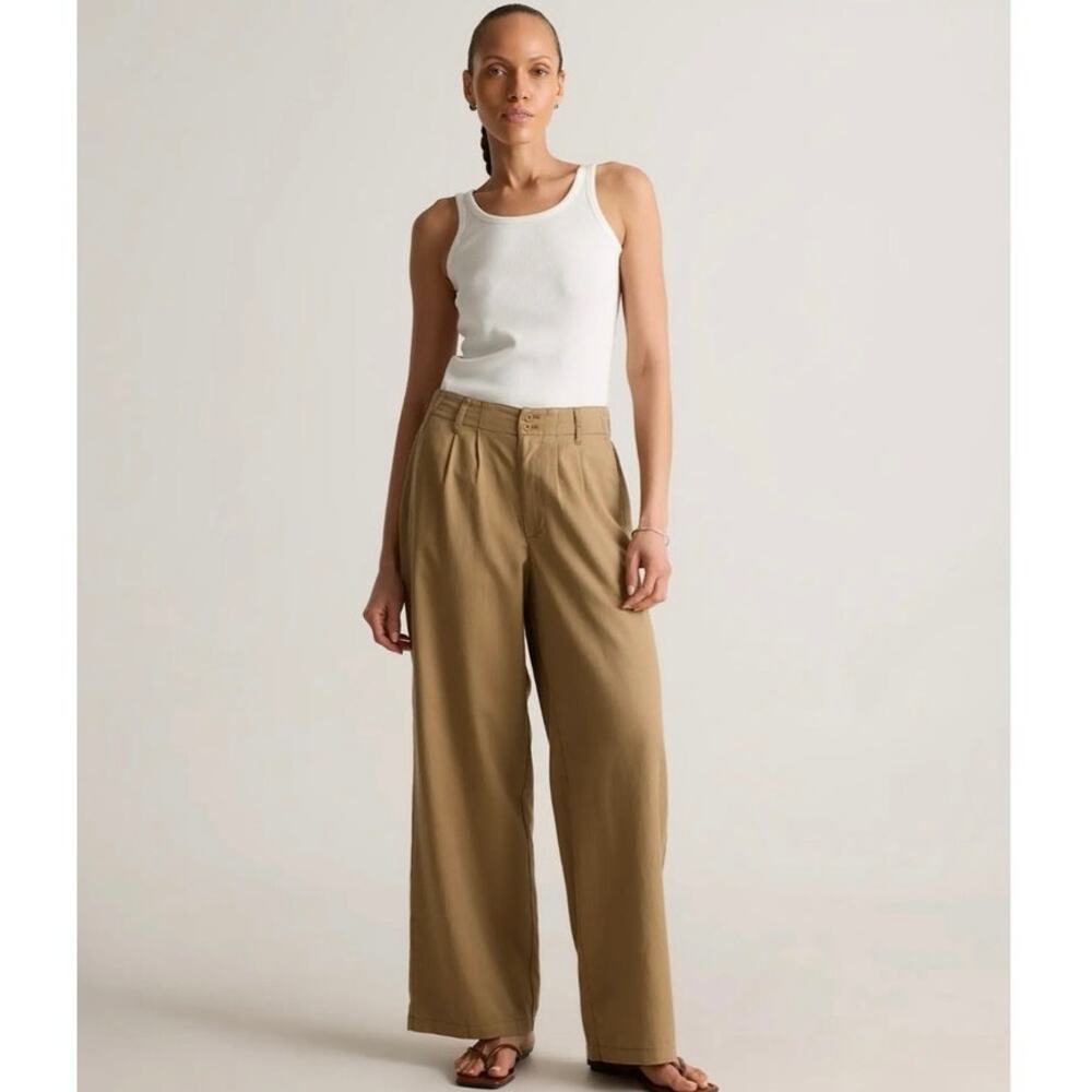 Quince Drapey Twill Pleated Wide Leg Trouser Pants Baywood NWT 2 Cotton Linen